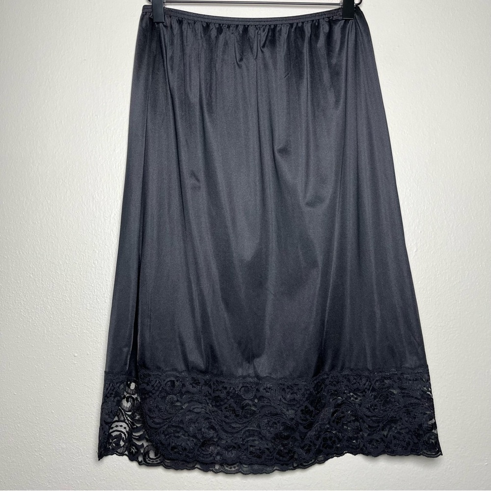 Vintage Black Midi Slip Skirt with Lace Trim - Picture 2 of 6